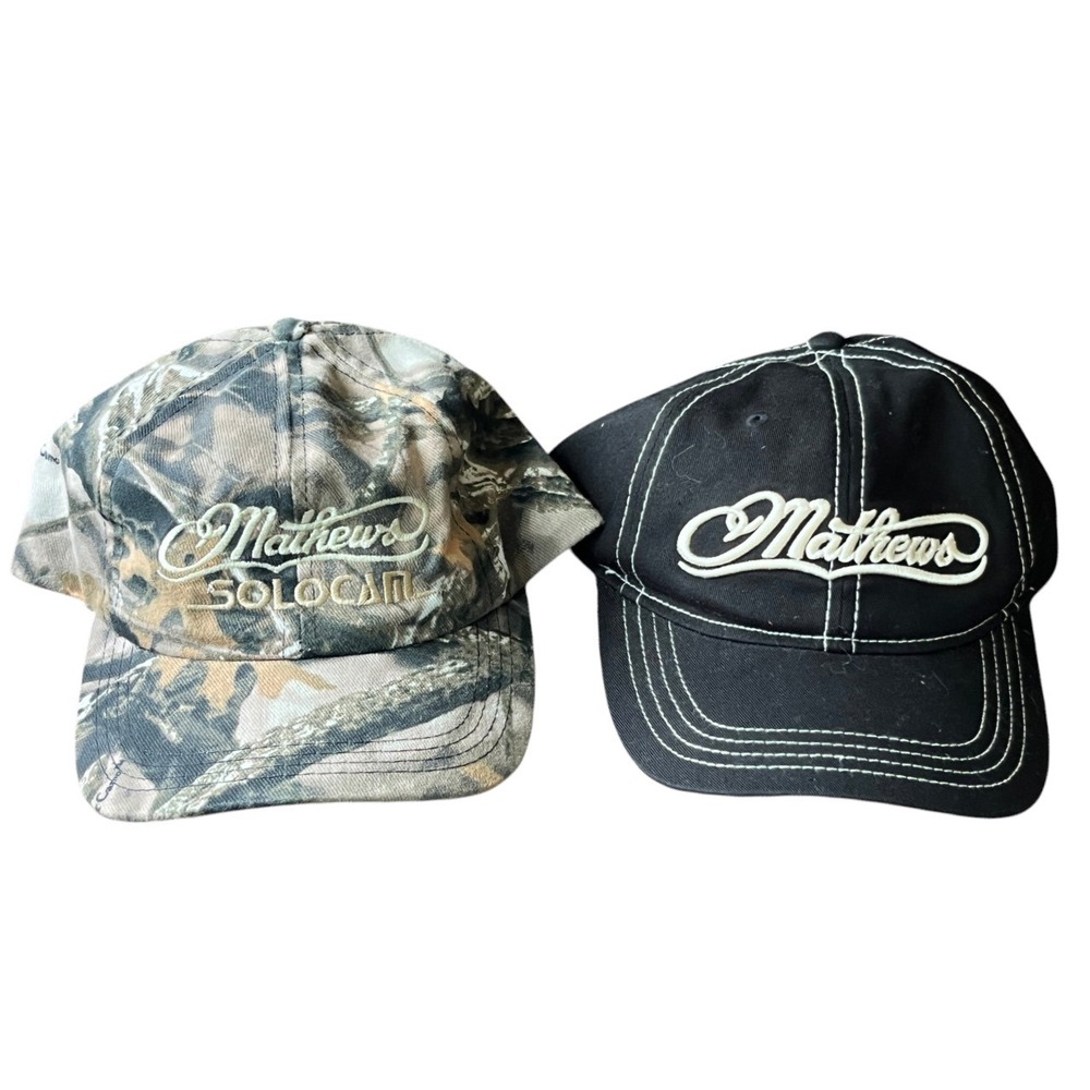 LOT OF 2, Matthews Archery Hat BLACK CANVAS & SOLO CAM CAMO Strapback Cap